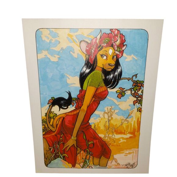 Bovine Fem Furry Character Drawing Terrie Smith Art 2001 Little Paw - Picture 1 of 5